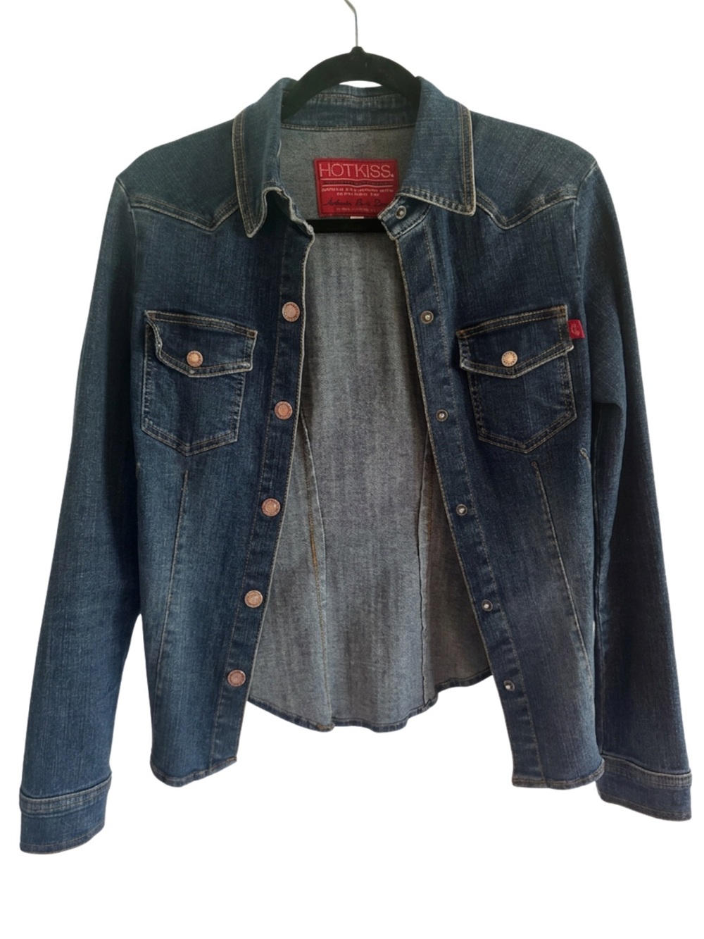 Hot Kiss Dark Indigo Denim Jean Jacket with Copper-Tone Buttons